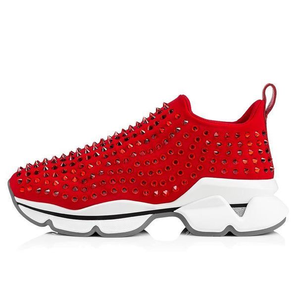 

2020 authentic spike sock shoes red bottom sneakers party wedding shoes genuine leather spikes lace up casual shoes size 5 -13, Black