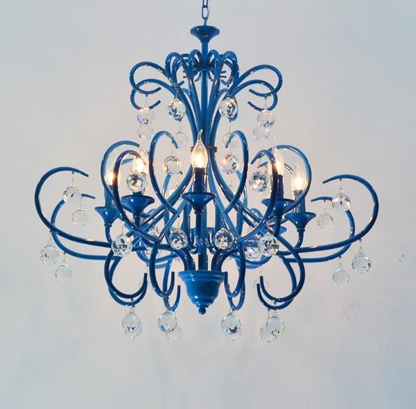 Salon Shopwindow Mission Style Blue Candle Chandelier Living Room Bedroom Dining Room Luminaire Arts Crafts Lights Lighting Llfa Country