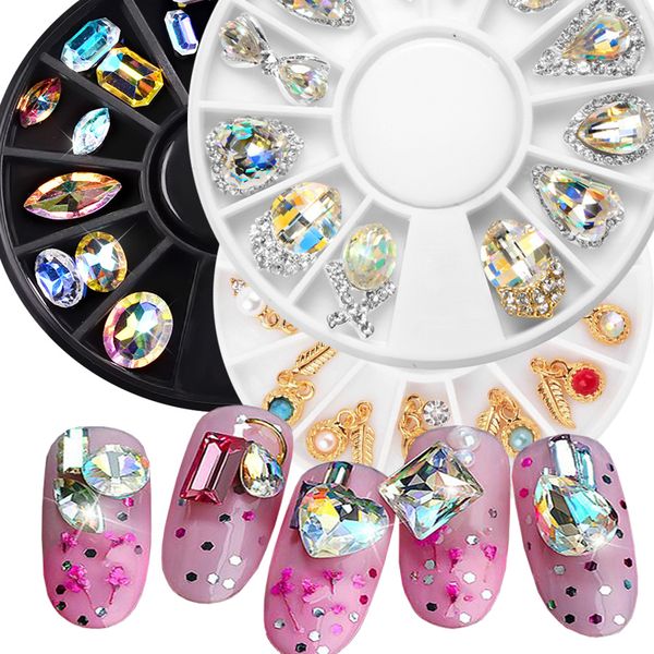 

luckforever 3d diamond nail art decorations ab crystal iridescent nail rhinestone metal jewelry charm studs accessories, Silver;gold