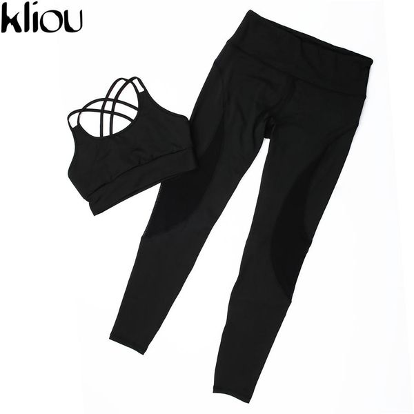 

o-neck fitness workout 2 pieces set women black hollow crop high waist elastic leggings pants tracksuit sporting sets female convention, Gray