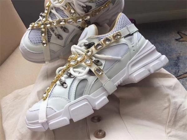 

2019 flashtrek sneaker with removable crystals mens luxury designer shoes casual fashion luxury designer womens shoes sneakers with box, Black