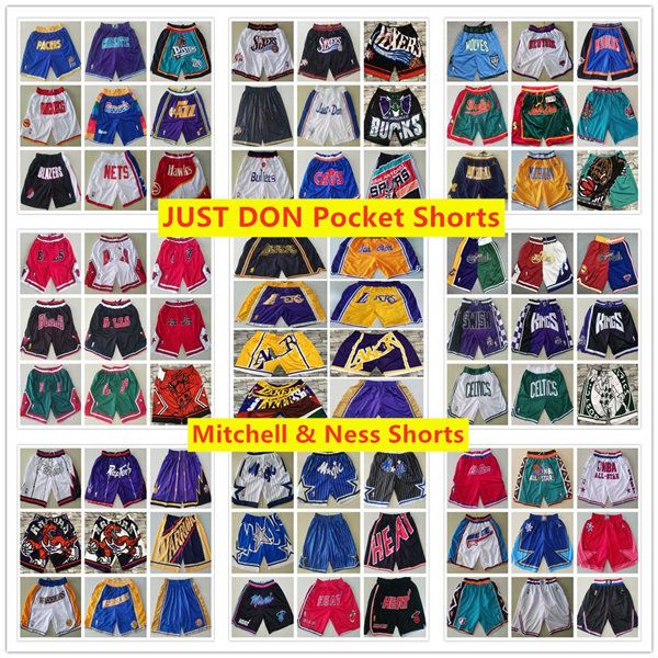 

stitched men basketball just don pocket nba shorts hip-hop all city teams name year id tags mitchell & ness sweatpants sport big face, Black