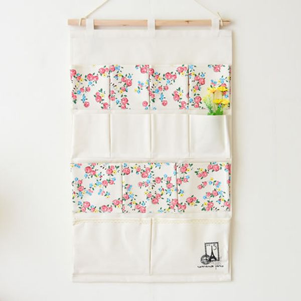 

13 pocket floral splicing toy sundries storage hanging bag wall door decoration multi-layer storage bag cotton linen hanging