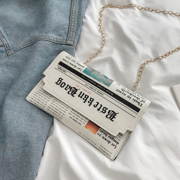 

newspaper design women casual envelope bag personality joker clutch bags shoulder messenger bag chain evening bags women fashion