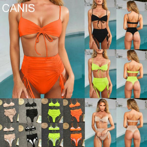 

2019 Women Sexy Swimwear High Waist Swimsuit Bandage Bikini Set Drawstring