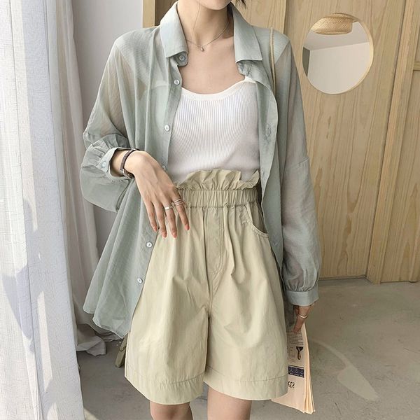 

mid-length sunscreen shirt women's summer long-sleeved large size transparent thin cardigan women's shirt, White