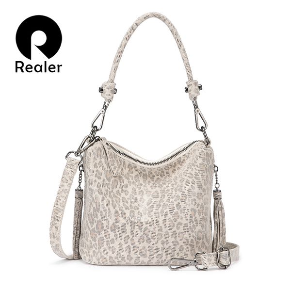 

realer genuine leather bags for women handbag small bucket shoulder bag female leopard print leather crossbody bag ladies tote