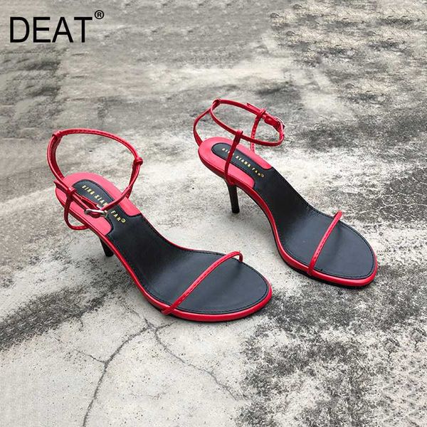 

deat] 2020 new spring summer round toe shallow narrow band hit colors thin heels pu leather sandals for women shoes tide 10h887, Black