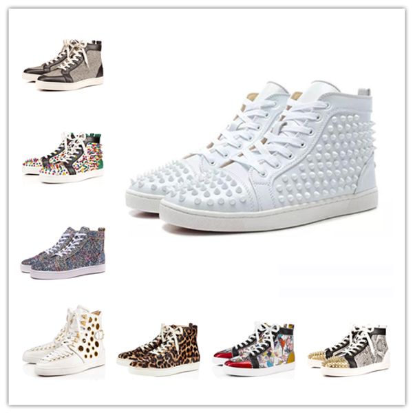 

sale luxury casual shoes red bottom sole ace glitter rivet studded spikes bead leather business party man brand design flats loafers, Black