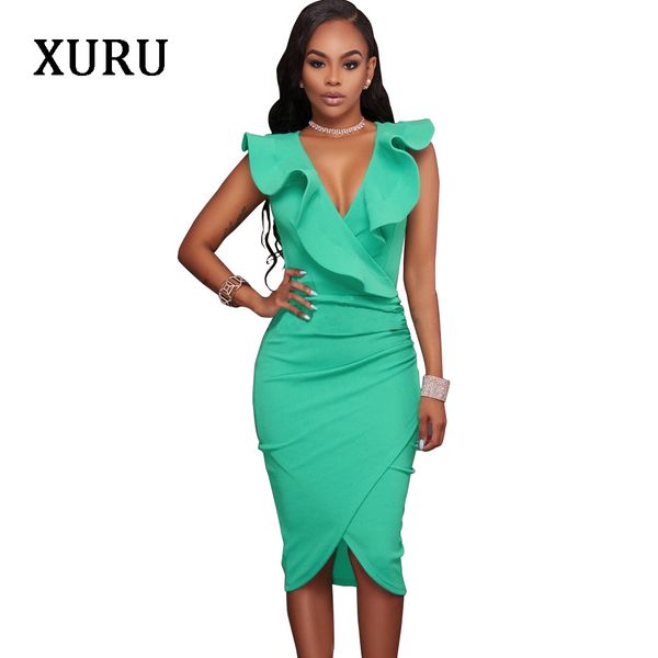 

xuru black white blue women dress v-neck ruffle knee-length split solid bodycon dresses summer woman sleeveless dress, Black;pink