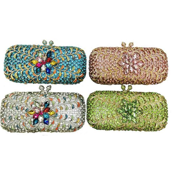 

2020 new silver/green wedding purse gold metal crystal evening bag flower diamond ladies female prom pouch