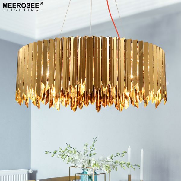 Chegada nova moderna ouro redondo pingente luzes norte europa estilo cromo pendurado lâmpada para sala de jantar foyer aço inoxidável candelabro luz