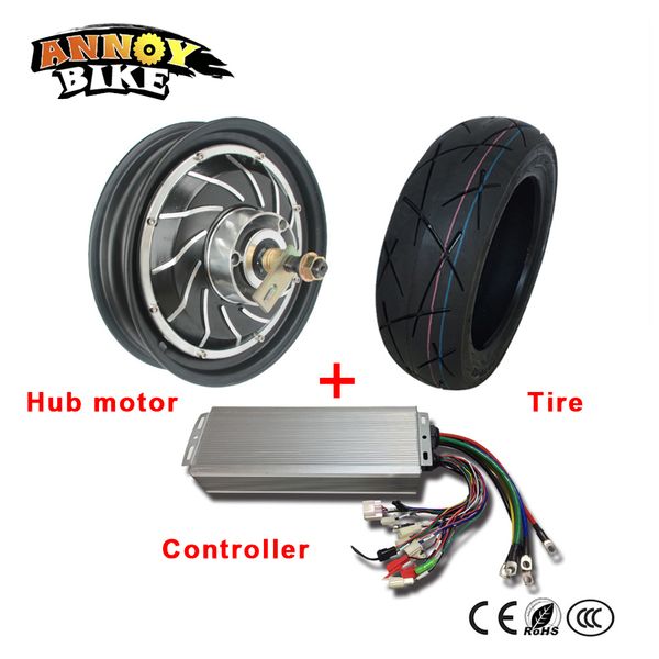 

12 inch 60v 72v 84v 96v hub motor 1000-3000w hub motor kit with 120/70-12 tire for electric motorcycle diy green car diy