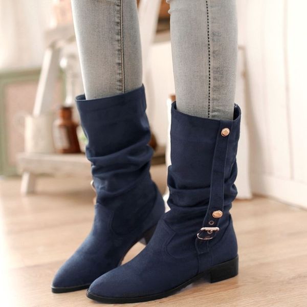 

haoshen&girl big size 28-52 shoes half snow boots warm autumn winter riding boot wind quality leather heels women botas mx200508, Black