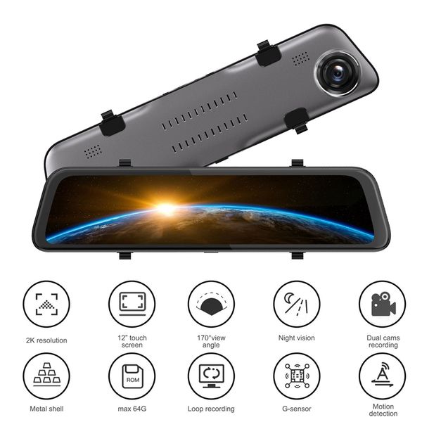 

12 inch ips full press screen 1920x1080p backup camera car mirror dash cam driving recorder