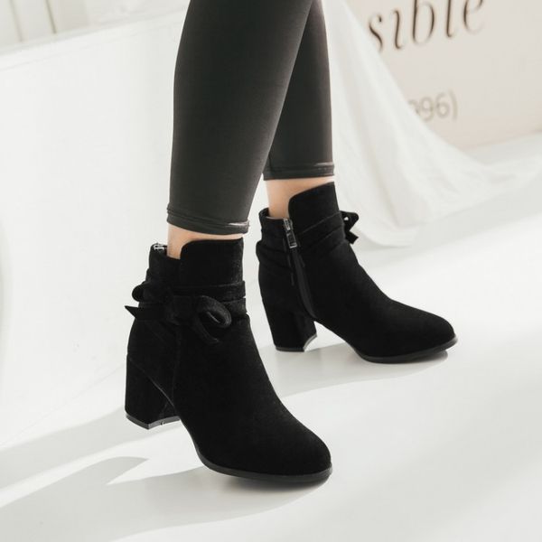 

big size 9 10 11-14 boots women shoes ankle boots for women ladies shoes woman winter bow round head, Black