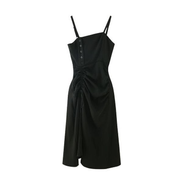 

women spaghetti strap dresses fashion brief a-line dresses bodycon mid-calf female dresses panelled summer clothing, Black;gray