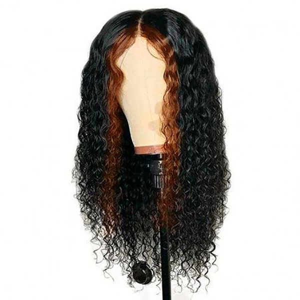 

13x6 deep part lace front human hair wigs blonde highlight curly custom lace front wigs human hair pre-plucked hairline, Black;brown