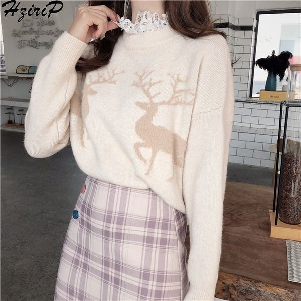 

hzirip 2019 spring winter fashion vintage knitted thin sweater pullovers lace-up girls sweet full sleeve sweaters female, White;black
