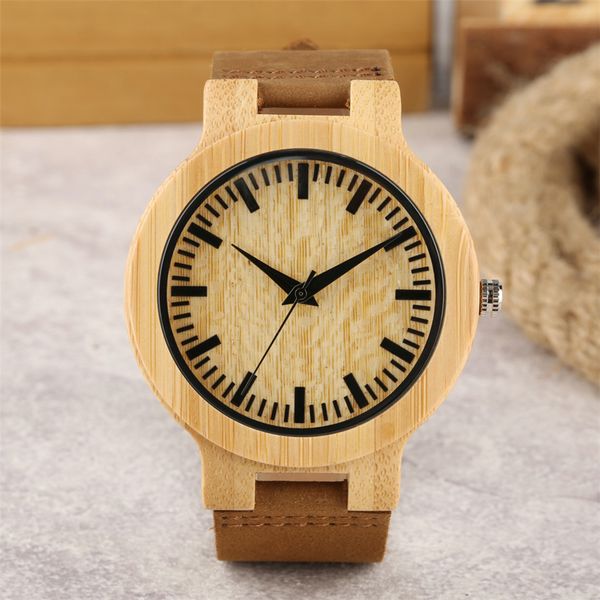 

fashion wooden watch quartz mens wrist watch brown genuine leather band unique simple dial ultra-light natural wood clock, Slivery;brown