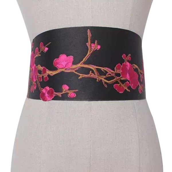 

women elegant fashion ethnic style daily pu leather casual waistband clothes accessories floral bowknot tie embroidery belt soft, Black;brown