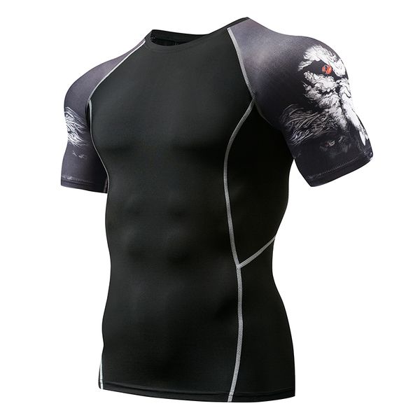

2018 quick dry men printed jerseys compression shirt bodybuilding fitness man gym spinning cycling base layer sportswear arm leg warmers, Black