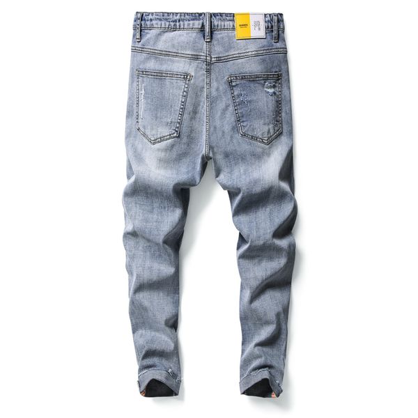 

men's jeans fashion streetwear mens destroyed ripped design pencil denim pants ankle skinny men full length ankle-length pant, Blue