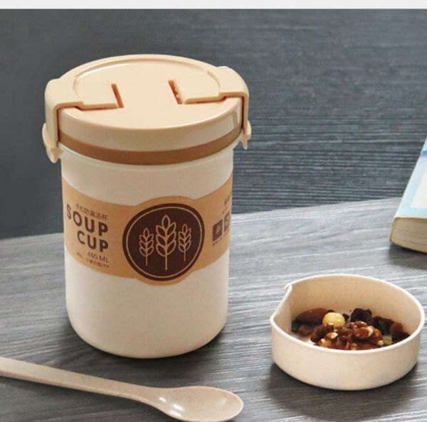 

wholesale wheat straw soup cup 600ml breakfast cup leakproof plastic buckle soup can