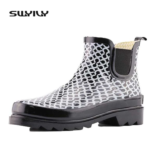 

ankle boots women rain boots rainboots botas femininas 2017 rubber galocha red and black platform women's shoes