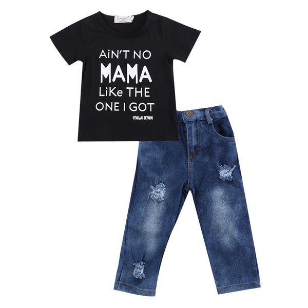 

новорожденный малыш младенческой мальчик мода джинсы комплект одежды дети футболка топ тройник + джинсовые брюки наряды набор, White