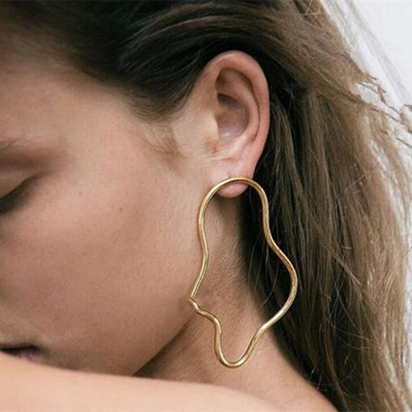

timlee e166 literary temperament special-shaped hollow irregular line metal earrings temperament fashion accessories wholesale, Golden;silver