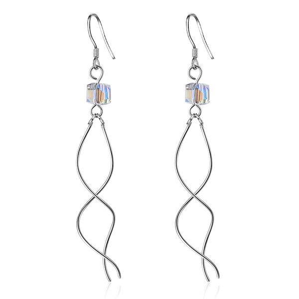 

eh386 waves ear wire female artificial crystal tassel ear pendant long wave line earrings ear chain, Silver