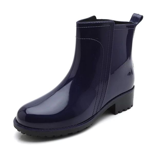 

women rain boots waterproof rubber sole low heel winter shoe female middle tube fashion new brand design ankle boot yy 2020, Black