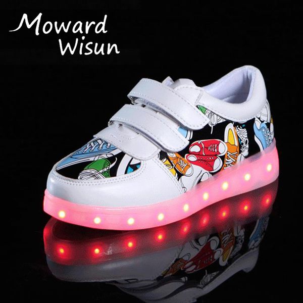 

10 styles glowing sneakers for kids with lights girls luminous sole led shoes kids boys usb charge lighted shoes for children, Black;red