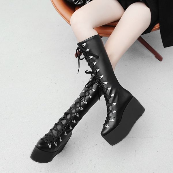 

oversized ma'am slope heel short boots pure color metal decoration boot barre high heel boots, Black