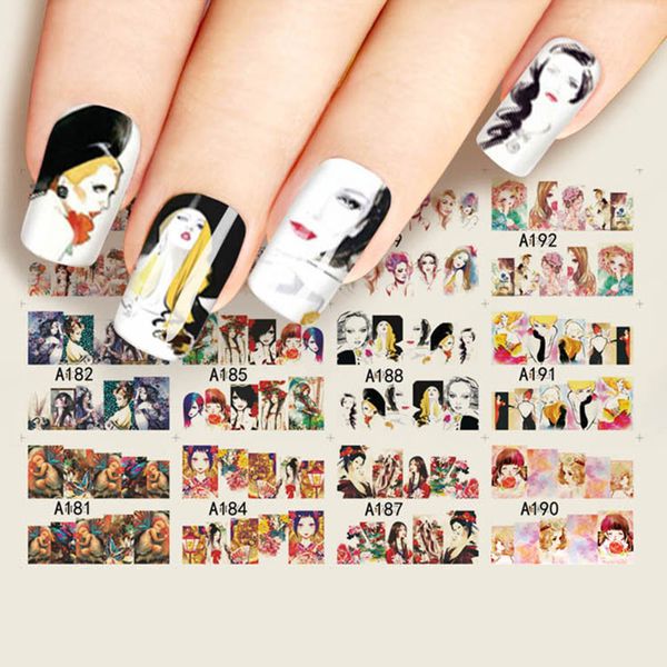 

gam-belle mix 12 designs newspaper nail sticker water transfer decals new full cover lady/beauty pattern beauty manicure, Black