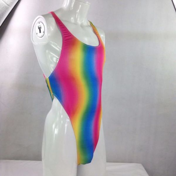 

g7284 mens thong back bodysuit swim fabric stretchy high cut x onesie rainbow stars stripes prints, Black;brown