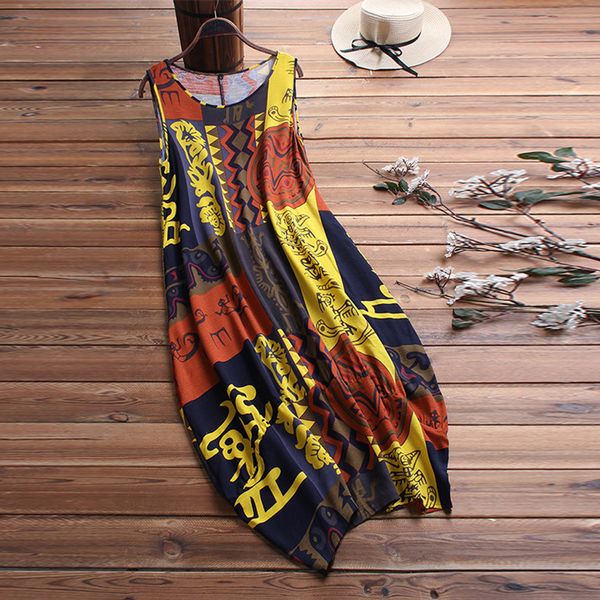 

women's dress ladies holiday summer loose retro stylish beach baggy casual party maxi round neck boho, Black;gray