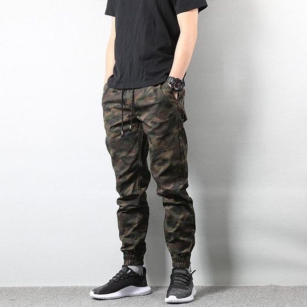 

осень мужская мода jogger камо брюки камуфляж cargo pants men army homme hip hop сша размер s-xl, Black