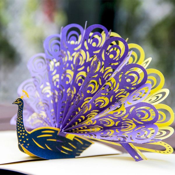 

christmas birthday card 3d three-dimensional paper carving peacock handmade creative blessing gift small card wholesale custom