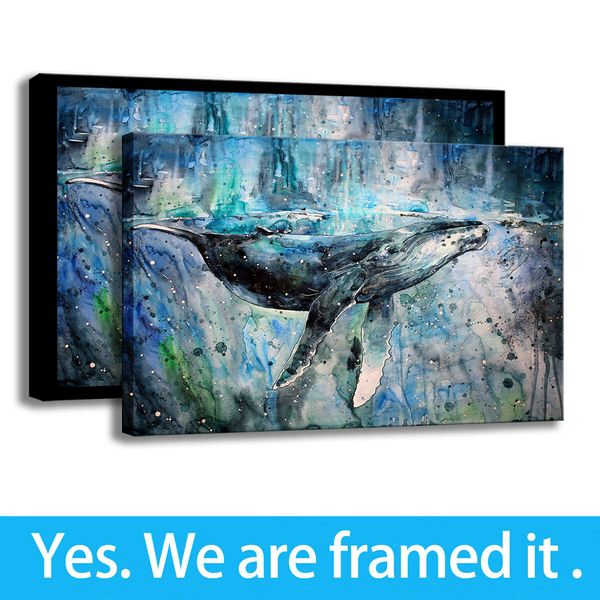 

sofa background wall decor art painting animal whale hd prints on canvas framed art - ready to hang - support customization