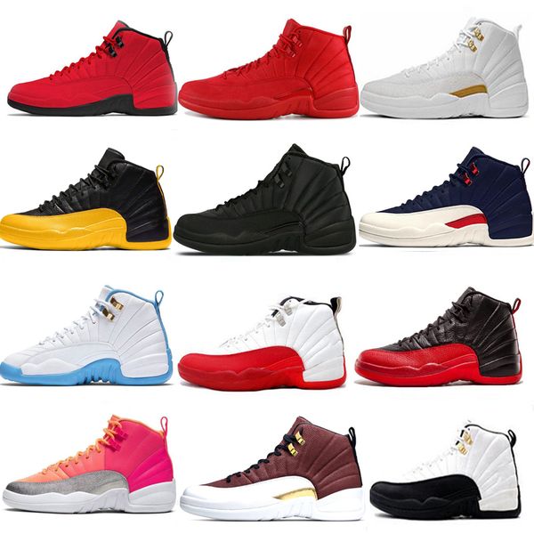 

new 12 12s basketball shoes men winterized wntr gym red white flu game royal ball punch university gold blue shoes size 7-13