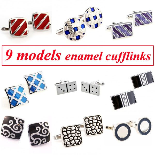 

9 designs fashion enamel epoxy cufflink classic men cuff link ing, Silver;golden