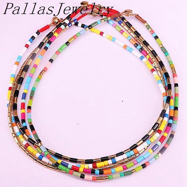 

5pcs simple tile beads strand necklace women string beaded short choker necklace jewelry boho style chokers necklace gift, Silver