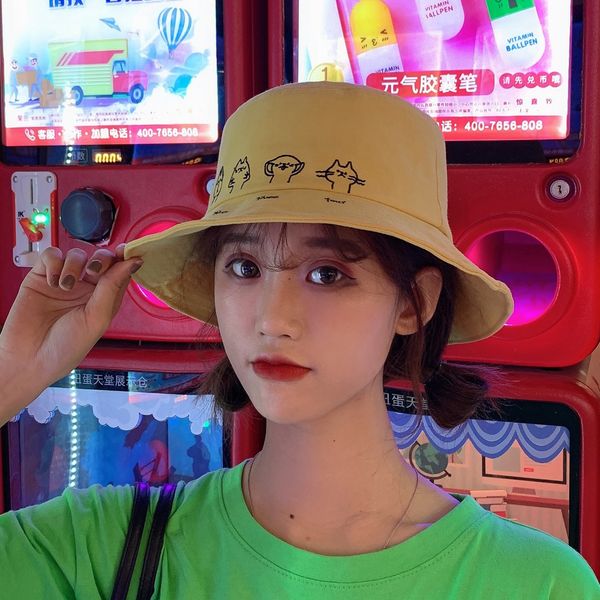 

ins bucket bucket embroidered fisherman female cute cat embroidery fisherman hipster sun hat sunscreen basin hat, Blue;gray