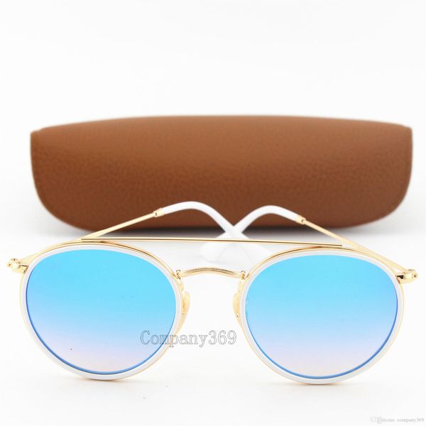 

5pcs new arrival summer new sunglasses men and women round blue colorful glass lens vintage fashion classic uv400 gafas, White;black