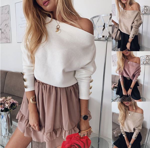 

yelite off shoulder knitted sweater women fashion pullovers knitwear loose batwing long sleeves 2019 white pink jumper pull, White;black
