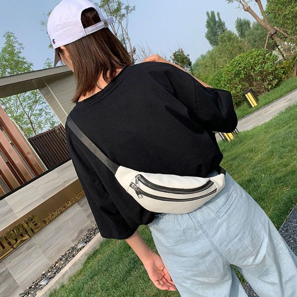 

double zipper waist pack pu leather crossbody waist bag cellphone purse pouch adjustable chest bag