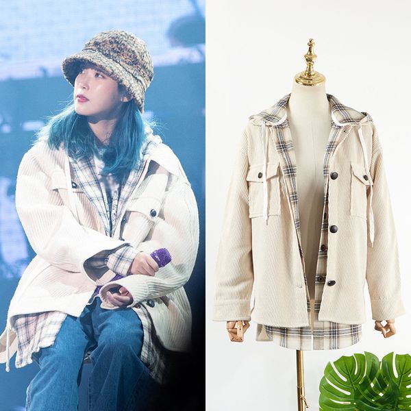 

поп ме чжи ын нью-harajuku свободный вязаный длинным рукавом толстовки пальто+корейский свободного покроя плед с капюшоном рубашки блузки же, White