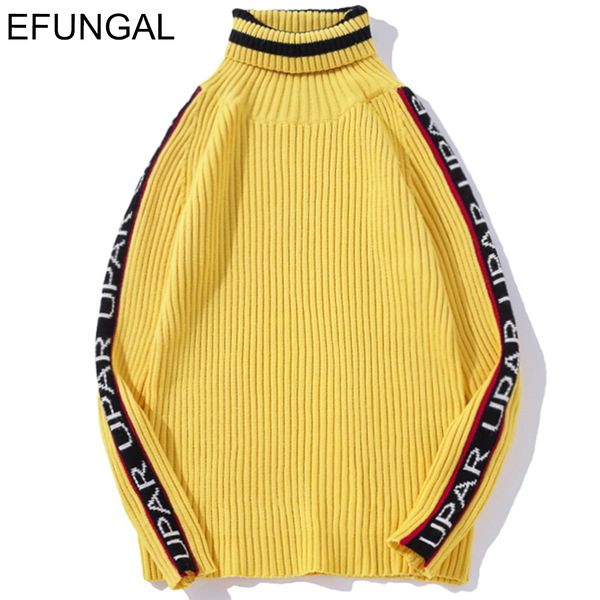 

efungal 2019 knitwear sweaters turtleneck pullover streetwear winter letter patchwork casual sweater computer knitted up03, White;black